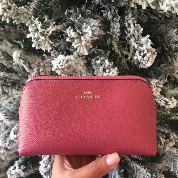 Coach Handbags - Coach Makeup Cosmetic Case Leather Pink Strawberry